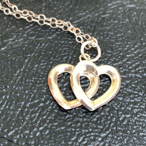 Sterling Silver Double Heart Necklace, Eternal Love Hearts, Valentines Day Gift - Picture 3 of 7